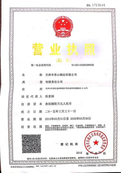 天津市青山鋼業(yè)有限公司營(yíng)業(yè)執(zhí)照
